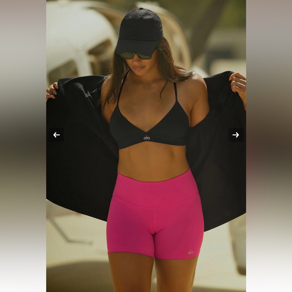 Alo Yoga 5" Airbrush High-Waist Biker Short Pink Summer Crush NWT Large